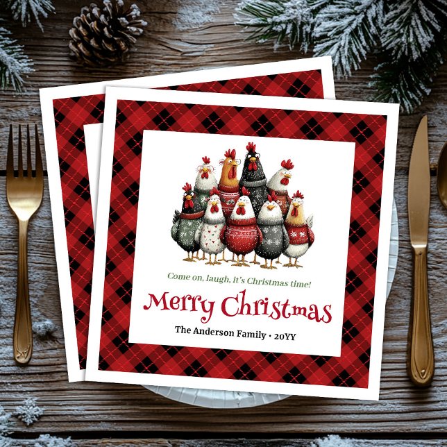 Whimsical chickens holiday napkins custom name set (Whimsical chickens holiday napkins custom name set)