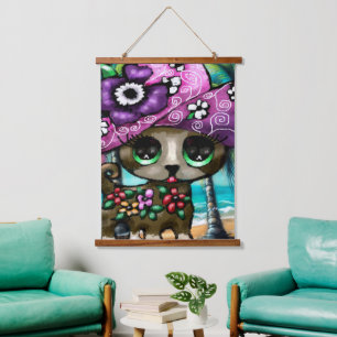 Whimsical Chihuahua Dog on Vacation Palm Trees Hanging Tapestry