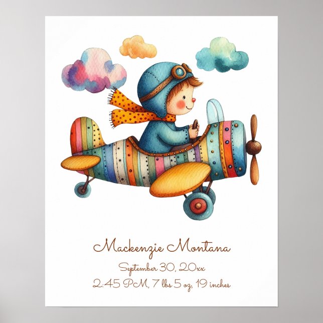 Whimsical Child Flying Plane Nursery  Poster (Front)