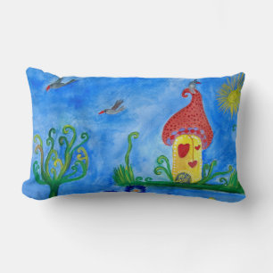 Whimsical Child Illustration Lumbar Pillow