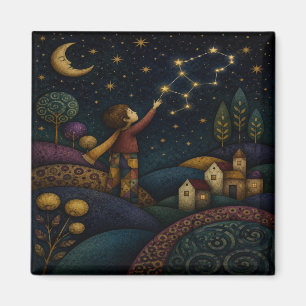 WHIMSICAL CHILD REACHING FOR STARS MAGNET