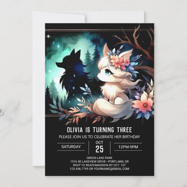 Whimsical Children Wolf Birthday Invitation (Front)