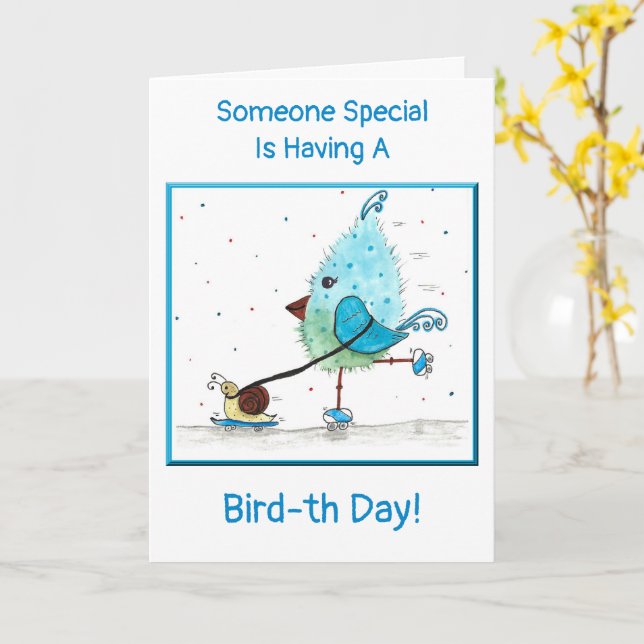 Whimsical Child's Blue Birthday Card (Yellow Flower)