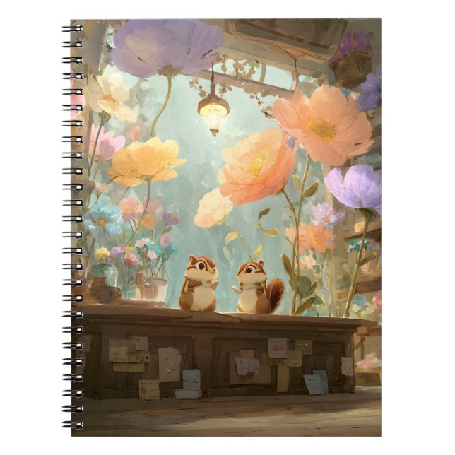 Whimsical Chipmunk Floral Market Notebook (Front)