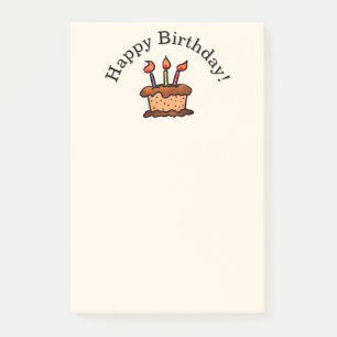 Whimsical Chocolate Cake Happy Birthday Doodle Post-it Notes