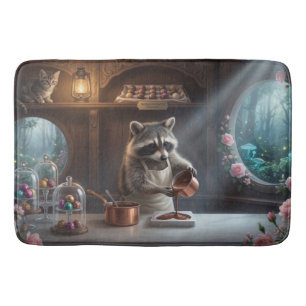 Whimsical Chocolate Shop Diorama with Raccoon  Bath Mat