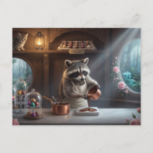 Whimsical Chocolate Shop Diorama with Raccoon  Postcard