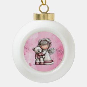 Whimsical Christmas Angel Ceramic Ball Christmas Ornament