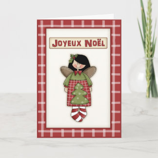 Whimsical Christmas Angel in French Language Holiday Card