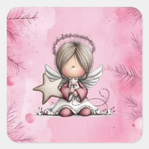 Whimsical Christmas Angel Square Sticker