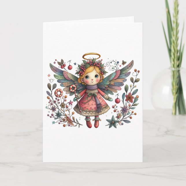  Whimsical Christmas Angel with Multi-colour Wings Card (Front)