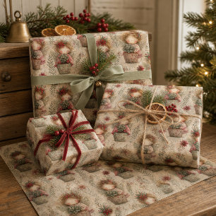 Whimsical Christmas Angle Garden Pattern Wrapping Paper Sheet