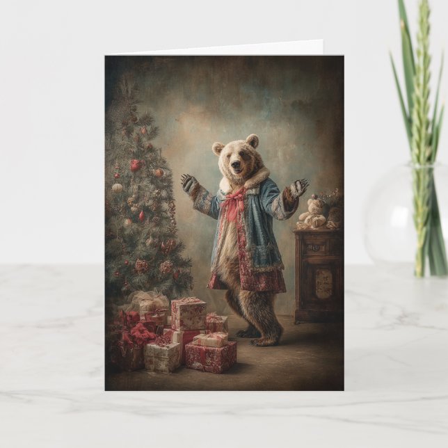 Whimsical Christmas Bear Holiday Card (Front)
