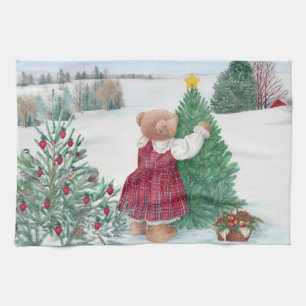 Whimsical Christmas Bear Winter Pine Kitchen Towel