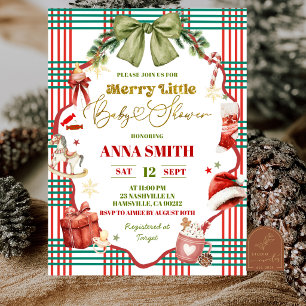 Whimsical Christmas Bow Merry Little Baby Shower Invitation