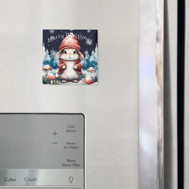 Whimsical Christmas Bunny Magnet (In Situ (Fridge))