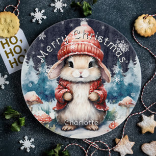 Whimsical Christmas Bunny Personalized Cutting Board