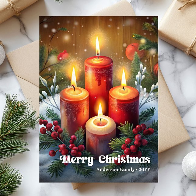 Whimsical Christmas candle rustic pine wreath card (Whimsical Christmas candle rustic pine wreath card)