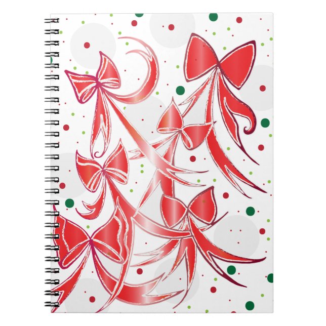 Whimsical Christmas Candy cane bows pattern Notebook (Front)