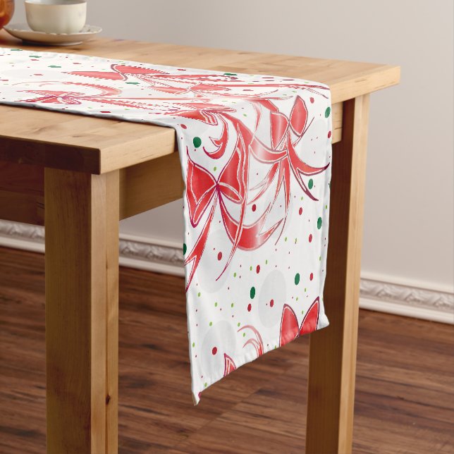 Whimsical Christmas Candy cane bows pattern Short Table Runner (In Situ)