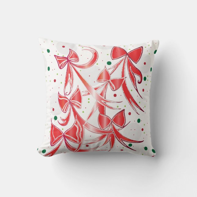 Whimsical Christmas Candy cane bows pattern Throw Pillow (Front)