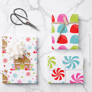 Whimsical Christmas Candy Patterns Wrapping Paper Sheet