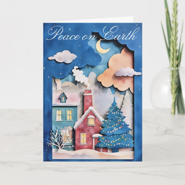 Whimsical Christmas card with cut paper design (Front)