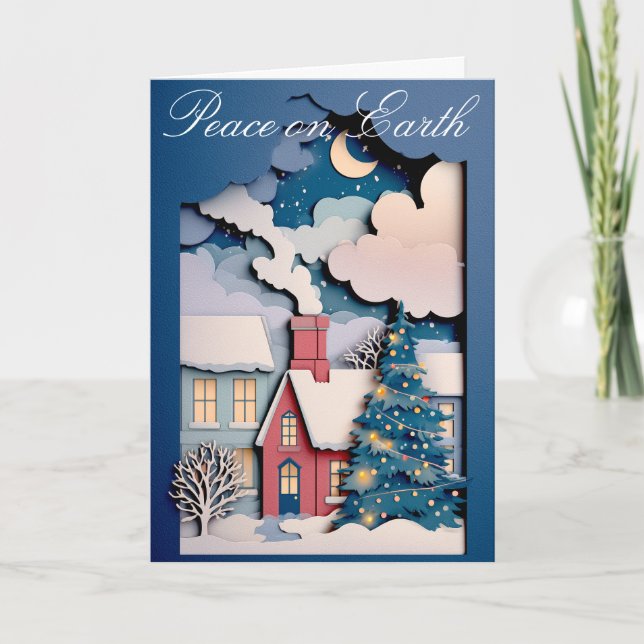 Whimsical Christmas card with cut paper design (Front)