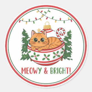 Whimsical Christmas Cat Ornament Sticker