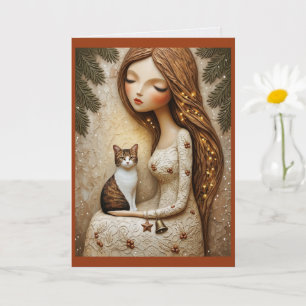 Whimsical Christmas Cat Winter Maiden Art Card