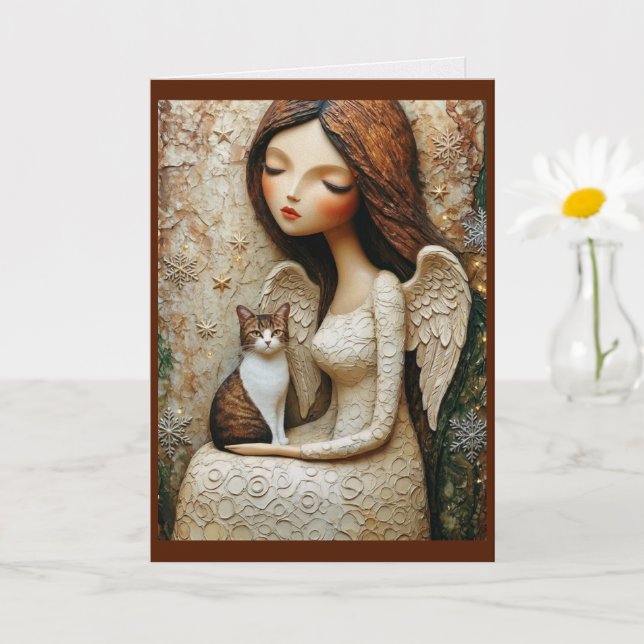 Whimsical Christmas Cat Winter Maiden Art Card (Small Plant)