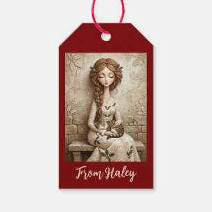 Whimsical Christmas Cat Winter Maiden Art Card Gift Tags