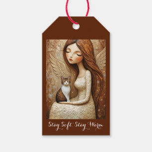 Whimsical Christmas Cat Winter Maiden Art Gift Tag