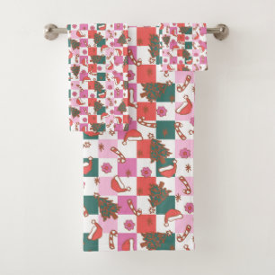 Whimsical Christmas Cheer Santa Hat and Candy Cane Bath Towel Set
