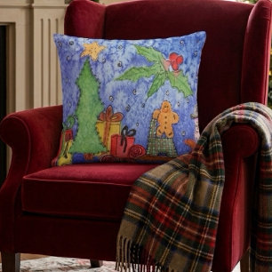 Whimsical Christmas Cheer Watercolor Painting Throw Pillow