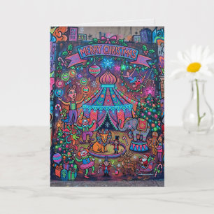Whimsical Christmas Circus Holiday Card  Vintage