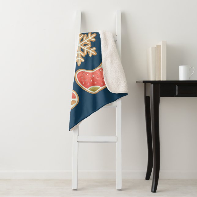 Whimsical Christmas Cookie Icons Sherpa Blanket (In Situ)