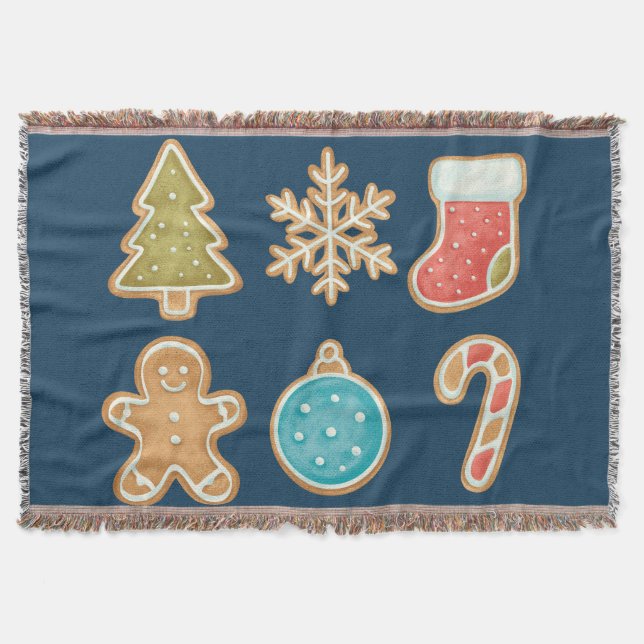 Whimsical Christmas Cookie Icons Throw Blanket (Front)