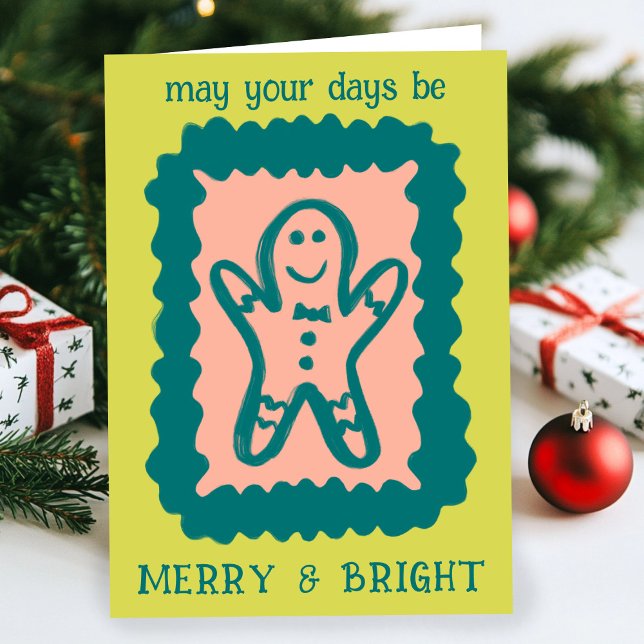 Whimsical Christmas Cookie Merry & Bright Holiday Card (Whimsical Christmas Gingerbread Cookie Merry & Bright Holiday Card
)
