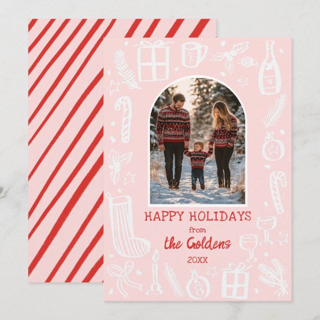 Whimsical Christmas  Cute Custom Arch PHOTO  Holiday Card (Front/Back)