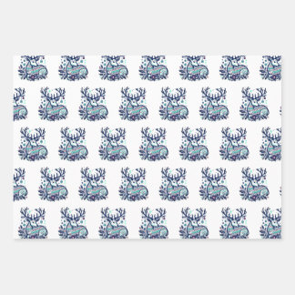 Whimsical Christmas Deer Vector Clipart - Festive Wrapping Paper Sheet