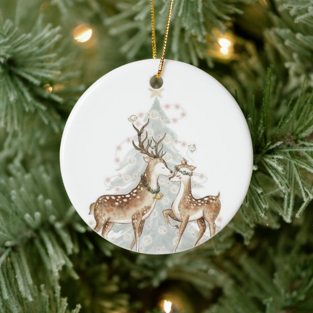 Whimsical Christmas Deers Ornament (Tree)