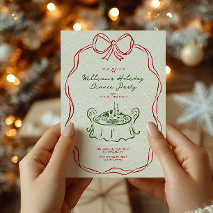 Whimsical Christmas Dinner Party Green and Red Holiday Card