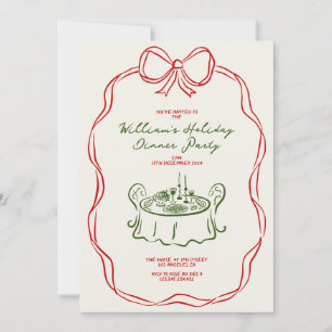 Whimsical Christmas Dinner Party Green and Red  Holiday Card