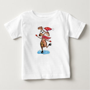Whimsical Christmas Dog on Ice Skates Baby T-Shirt