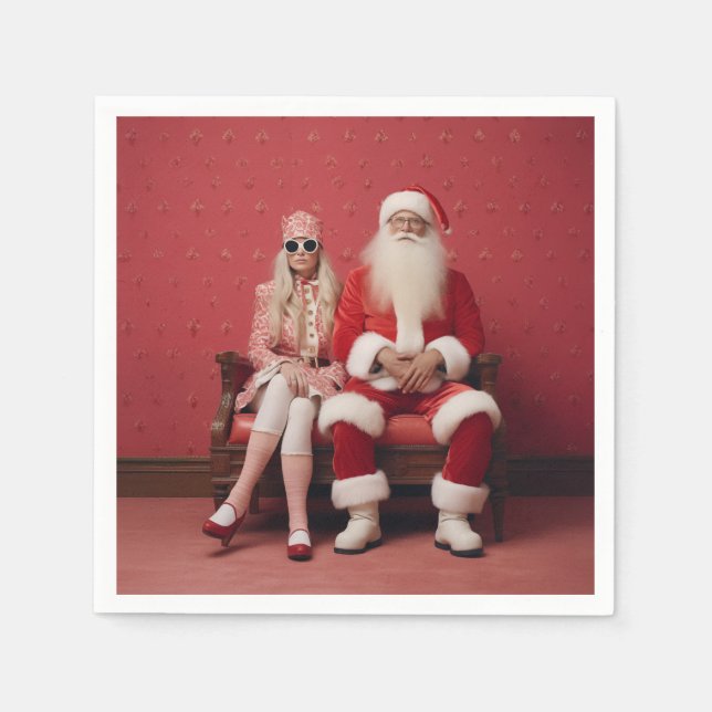 Whimsical Christmas Duo: Santa and Mrs. Claus Napkin (Front)