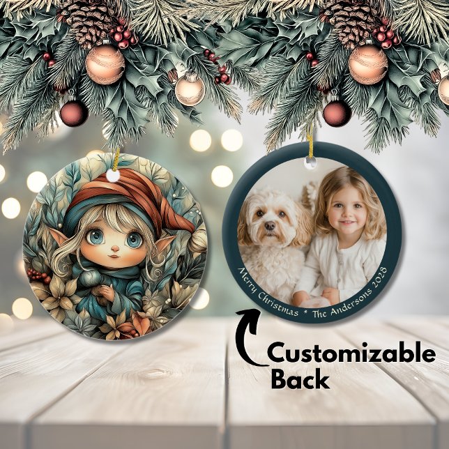 Whimsical Christmas Elf Customizable Ceramic Ornament (Whimsical Christmas Elf Customizable Ceramic Ornament)