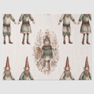 Whimsical Christmas Elf Folk Art Cream Green Red Tissue Paper