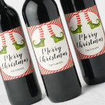 Whimsical Christmas Elf Holiday Wine Label<br><div class="desc">Fun elf legs wearing red and ivory striped tights and green boots with jingle bells,  and your holiday Christmas greeting in chic lettering,  personalize these wine bottle labels to serve at your holiday party or to give as gifts or party favours for business gifts,  corporate gifts.</div>