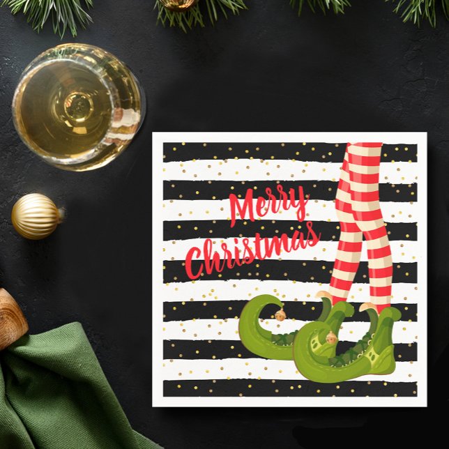 Whimsical Christmas Elf Legs on Stripes Napkin (Christmas Elf Legs on Stripes Napkins)